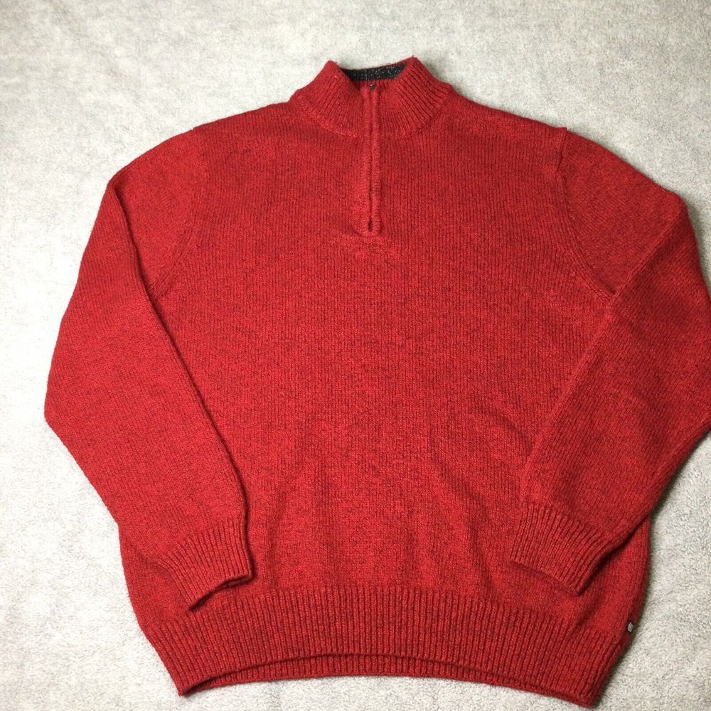 CHAPS by Ralph Lauren MEN'S L LARGE‎ 1/4 Zip RED w/ BLACK SPECS HEAVY SWEATER